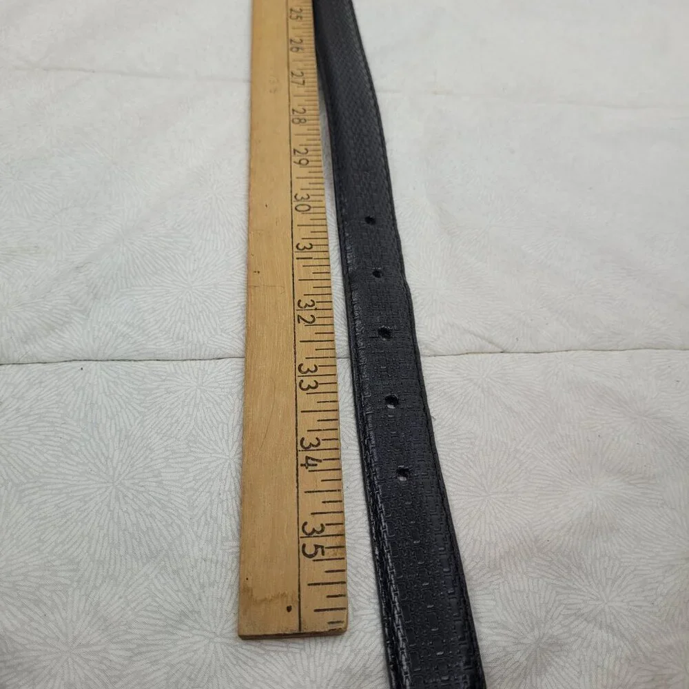 Brighton black textured leather belt mixed metal hardware classic office edgy L